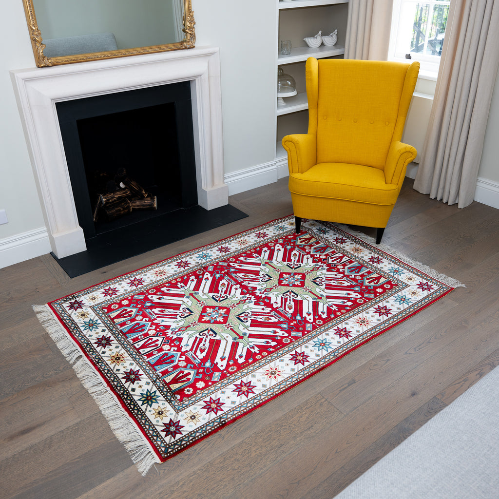"Chelebi" Raspberry red silk carpet