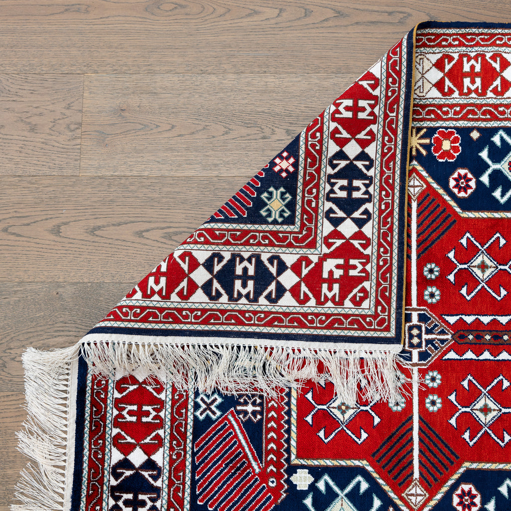 "Akstafa" Red on blue silk carpet