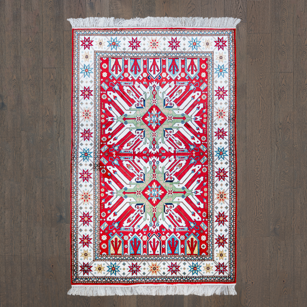 "Chelebi" Raspberry red silk carpet